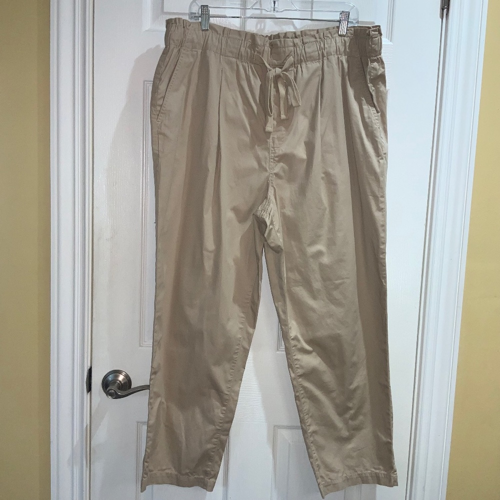 Loft elastic waist tan pull on straight leg ankle pants sz XL drawstring New